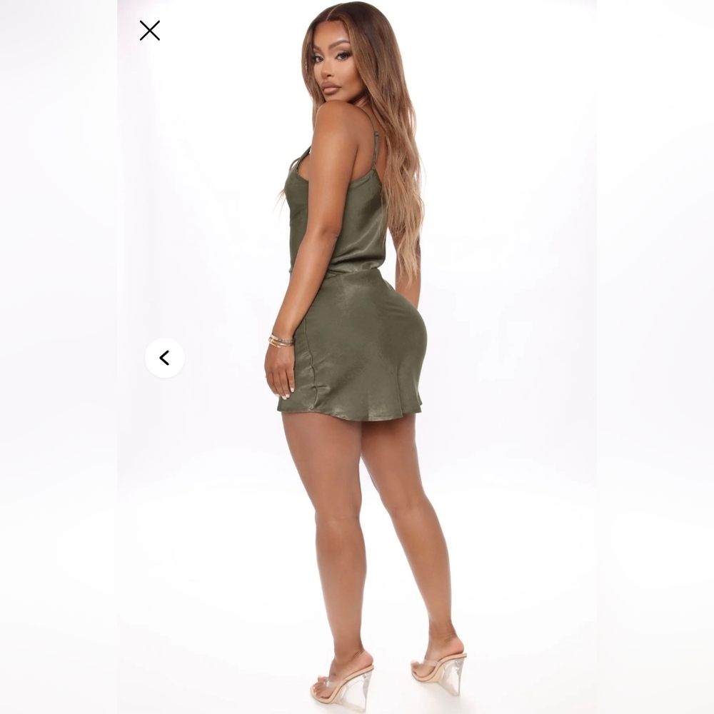 Fashion Nova /Olive - Slip Into My DM Satin Slip Dress- W Sz Small - Picture 10 of 10